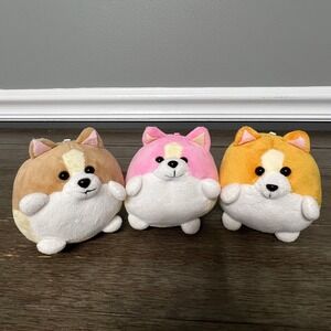 Cute Corgi Plushies Set Round Kawaii Stuffed Animal Plush Toys for Kids